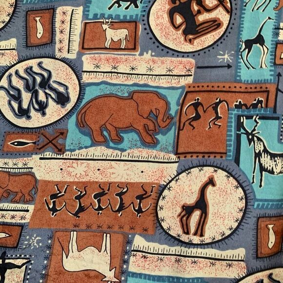 Vintage One Eight Hundred Shirt Aqua Blue Native Art Printed Short Sleeve Silk - Picture 7 of 8